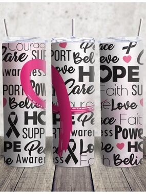 Hand Crafted Pink & Black Breast Cancer Awareness Tumbler